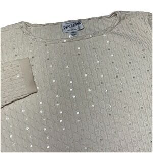Pendleton‎ Silk Cashmere Cable Knit Sweater Women's XL Cream Pullover Sequins